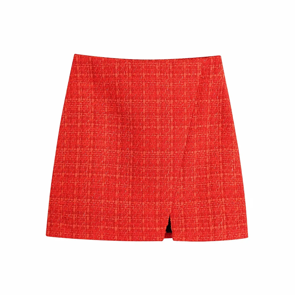 

Женская твидовая мини-юбка с принтом, винтажная юбка с завышенной талией и боковой молнией спереди, 2021