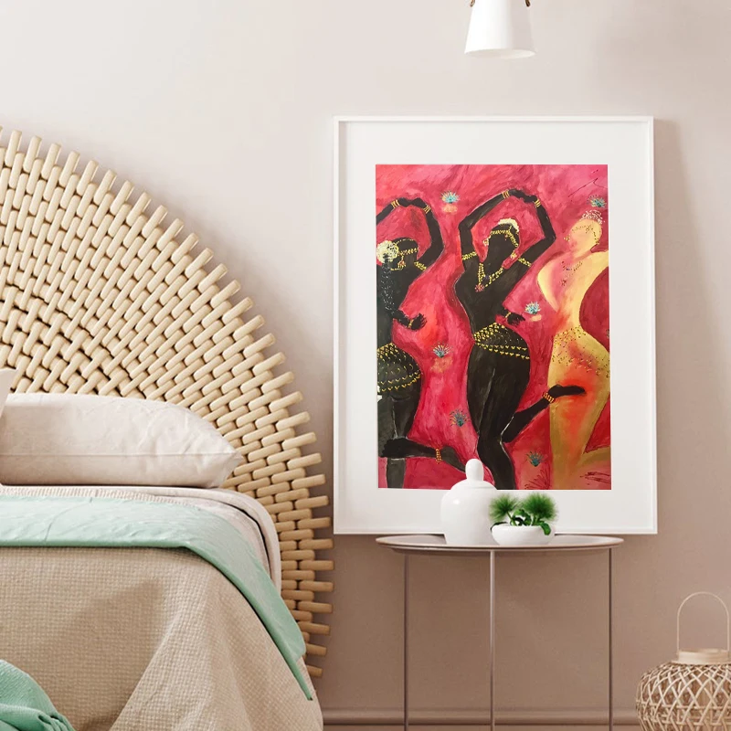 

3 Temple Dancers Bollywood Odissi Wall Art Prints Indian Classical Dance Painting Canvas Poster Unique Decoration Picture