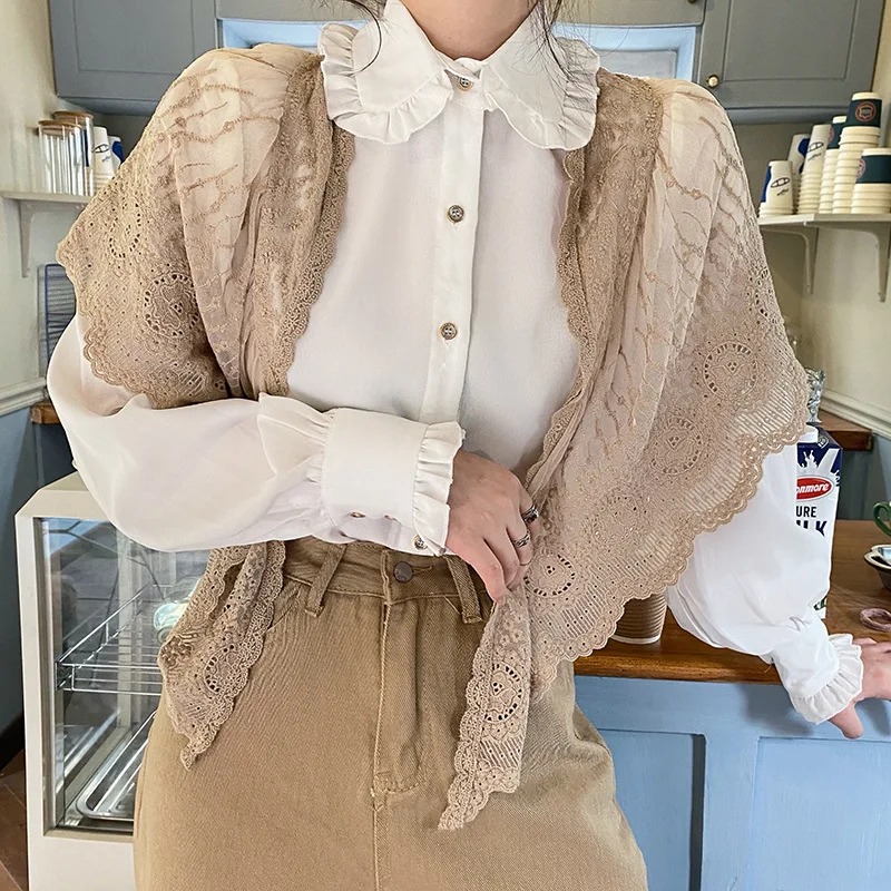 

Women Lace Sheer Floral Scarf Hollow Out Crochet Shawl Wraps Tassels Scarves Party Evening Wrap Scarf Ladies New