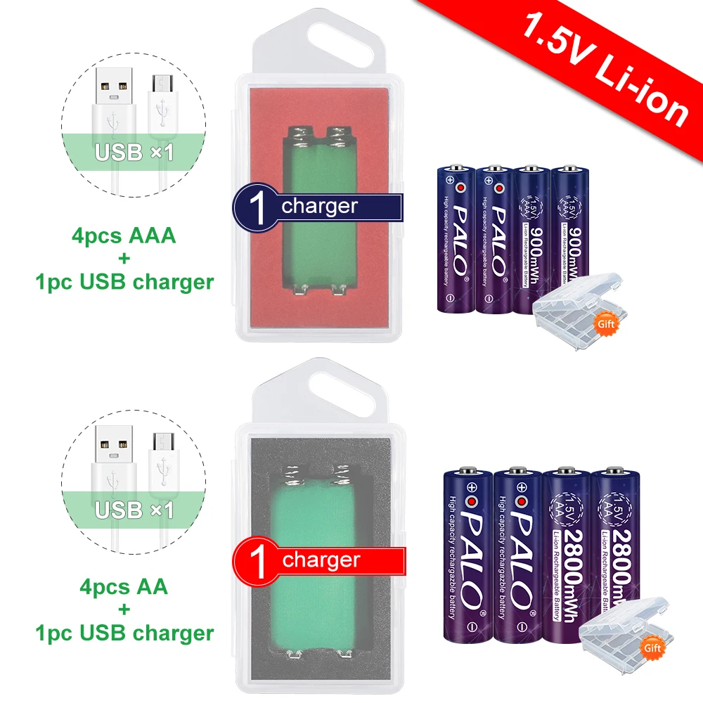 PALO 1 5 V AA литий ионная аккумуляторная батарея + AAA литиевые батареи с зарядное