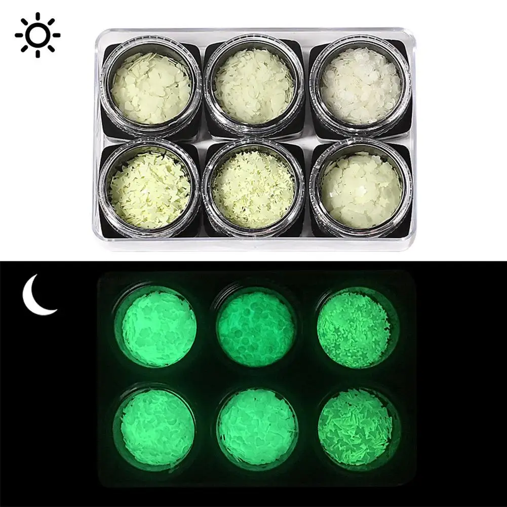 Светящиеся Блестки для ногтей профессиональный набор наклеек 6 комплектов