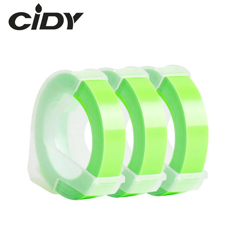 CIDY 3 рулона 9 мм Dymo 3D пластиковая флуоресцентная зеленая фотография для