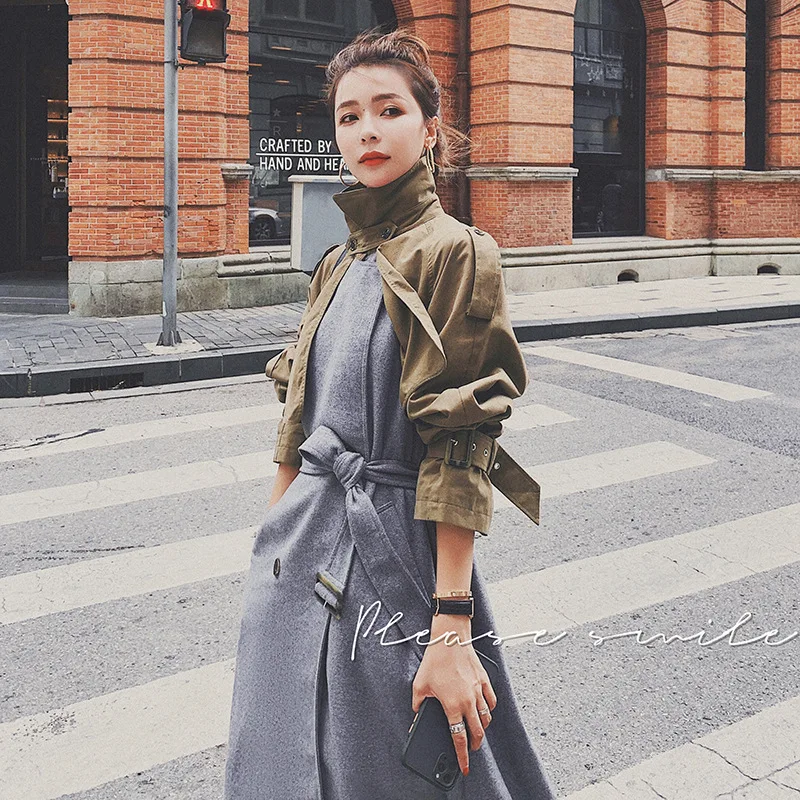 

Brand Women's Trench Coat Long Double-Breasted with Belt Windbreaker Women Spring Autumn Winter Outerwear Clothes Coats M440