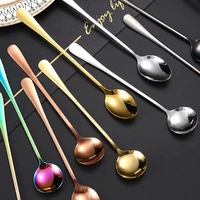 mirror golden stainless steel coffee knife fork spoon round head style dessert gift mixing tableware accessories bar tools