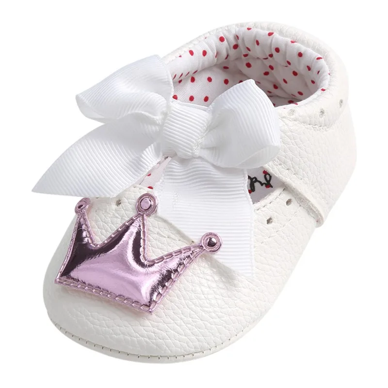 

Baby Girls Shoes Butterfly Crown Anti-slip Toddler First Walker Princess Soft Soled Mary Jane Crib Bebe Shoe