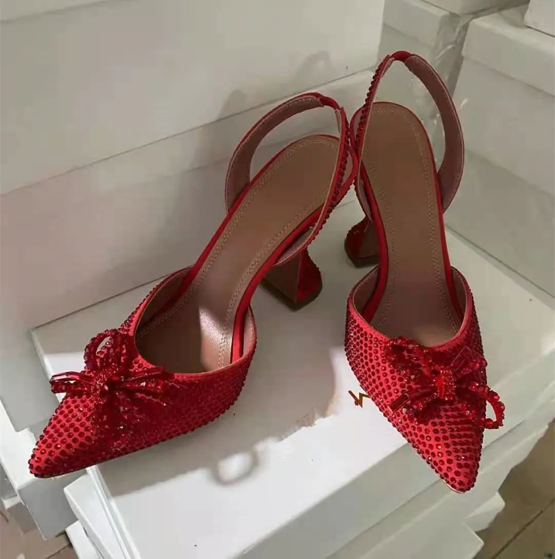 

High heeled shoes diamond bow high heels sunflower pointed silk satin women's shoes