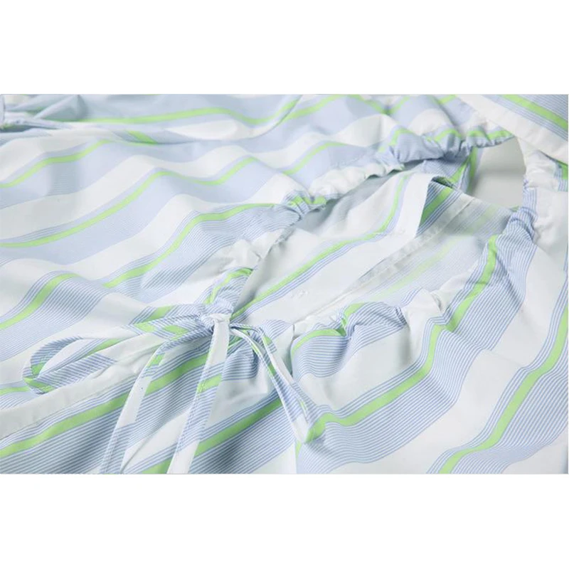 

Summer Casual Short Sleeve Stripe Loose Women Cotton Turndown Collar Blouses Hollow Out Tops Korean Style Chic Trendy Shirts