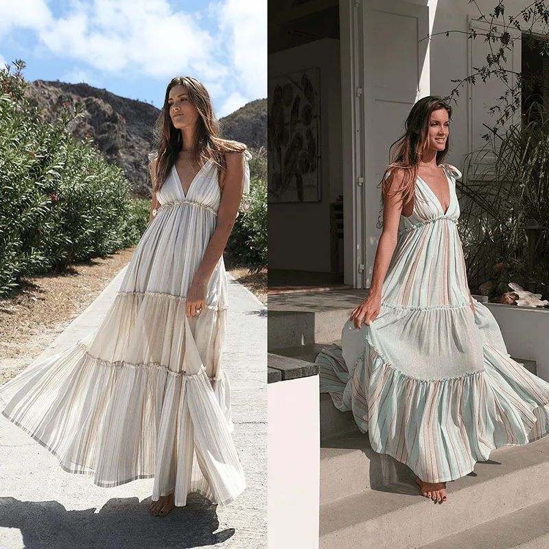 

Платье женское летнее однотонное в полоску, с V-образным вырезом