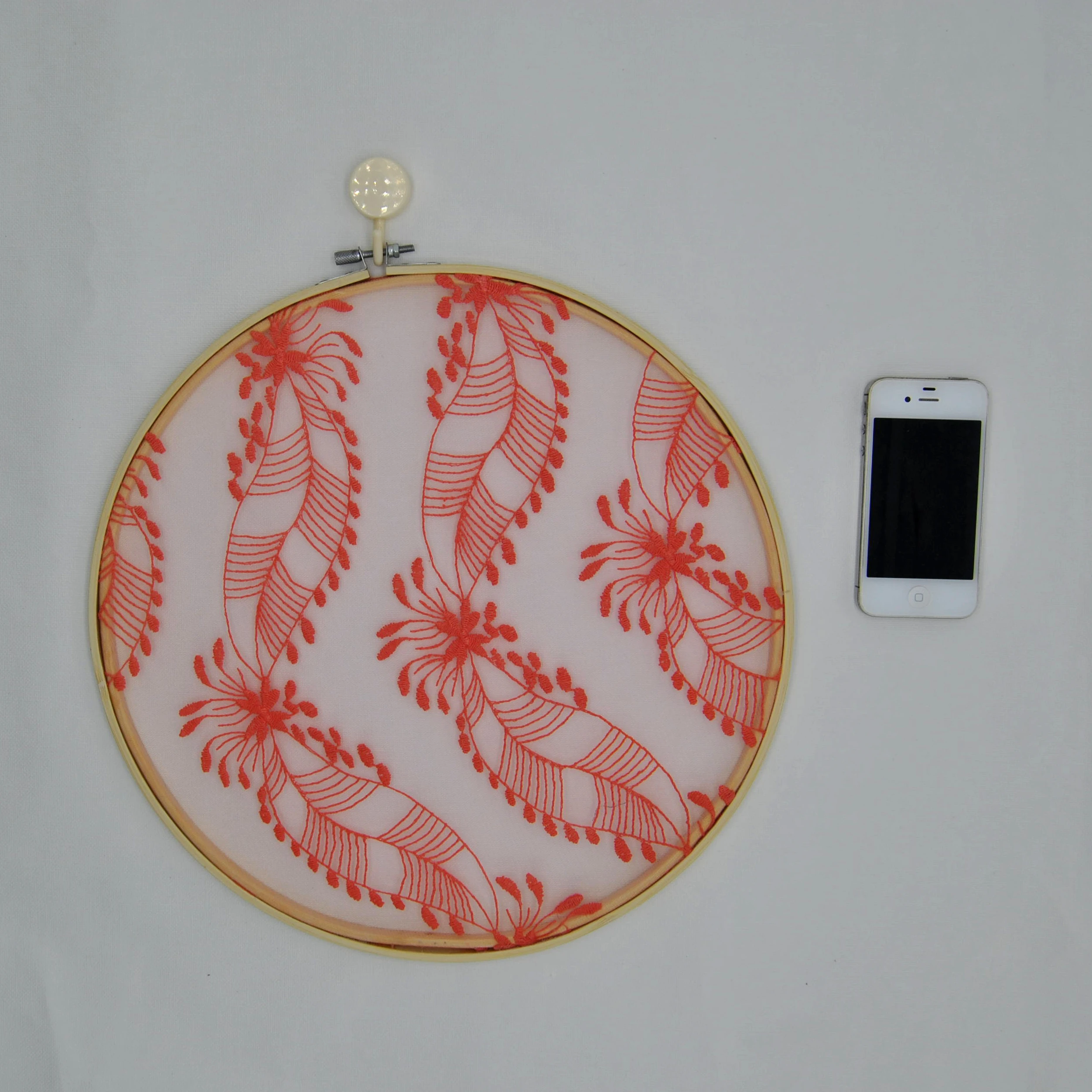 

Original design Nature Bamboo Round Wall hanging decorations Watermelon red impatiens embroidery No.BLZ07