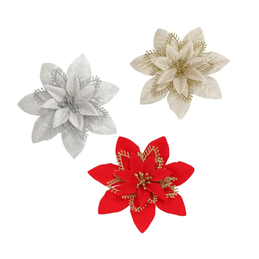 Блестящие цветы искусственная Цветочная подделка пуансеттия украшения для