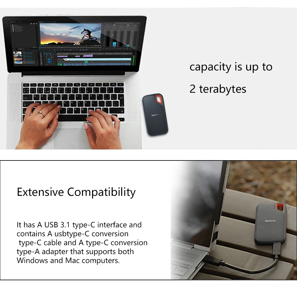 Sandisk SSD USB3.1 Тип-C 250GB 500GB 1 ТБ внешний твердотельный накопитель Портативный жесткого диска 550 МБ/с. HDD жесткий диск для ноутбука
