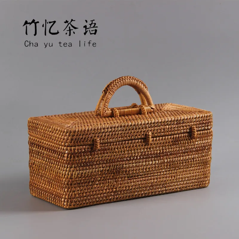 Бесплатная доставка бамбуковый контейнер для хранения чая из ротанга с крышкой и