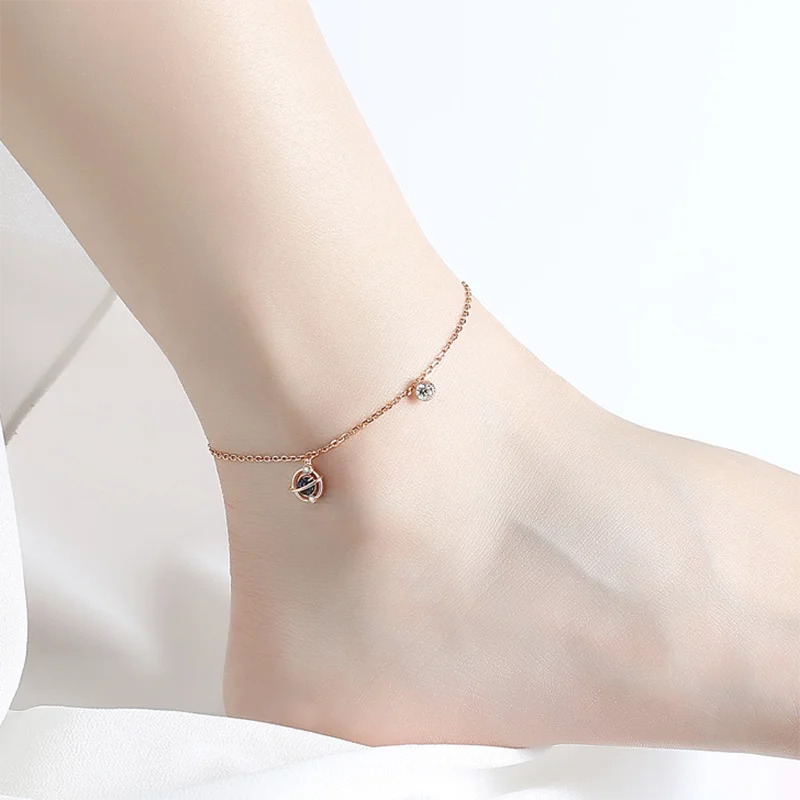 

Dream Planet Elegant Anklets Rose Golden Zircon Anti Allergy Material Foot Chains For Women Female Fashion Metal Jewelry Anklets