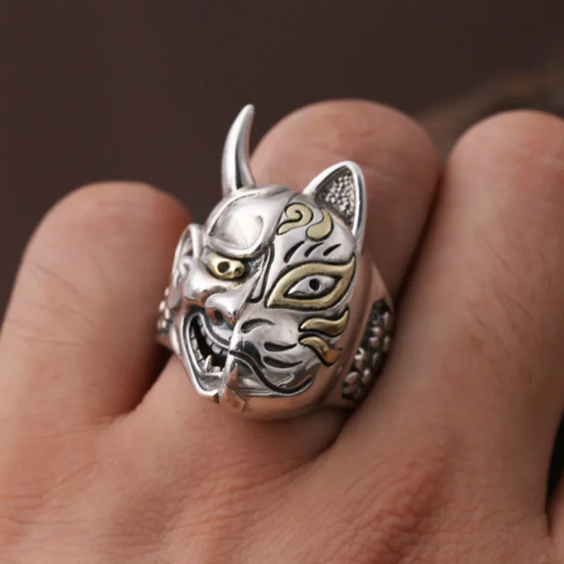 

Tibetan Silver Mask Rings for Men 925 Sterling Silver Wide Beast Head Rings S925 Tibetan Silver Birthday Anniversary Rings