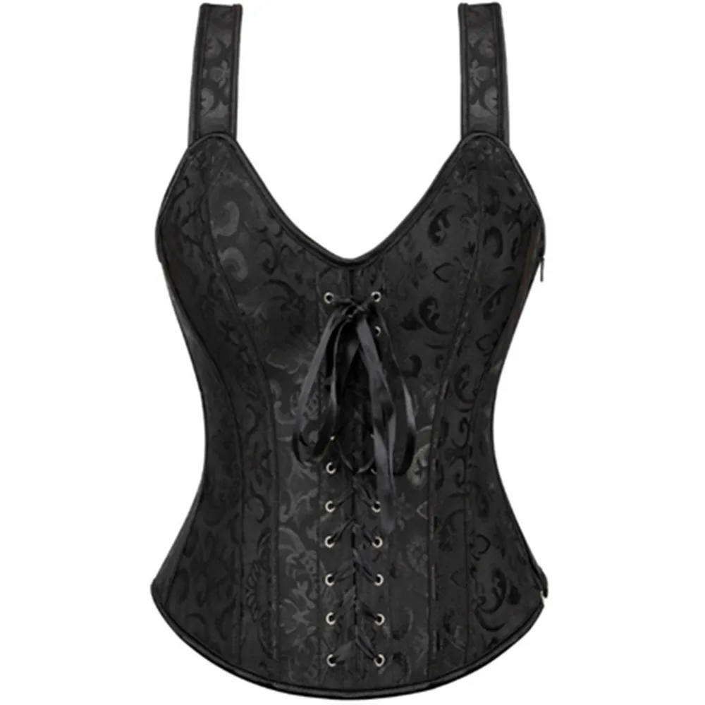 Для женщин Готический корсет в стиле стимпанк с застежкой молнией плечевой