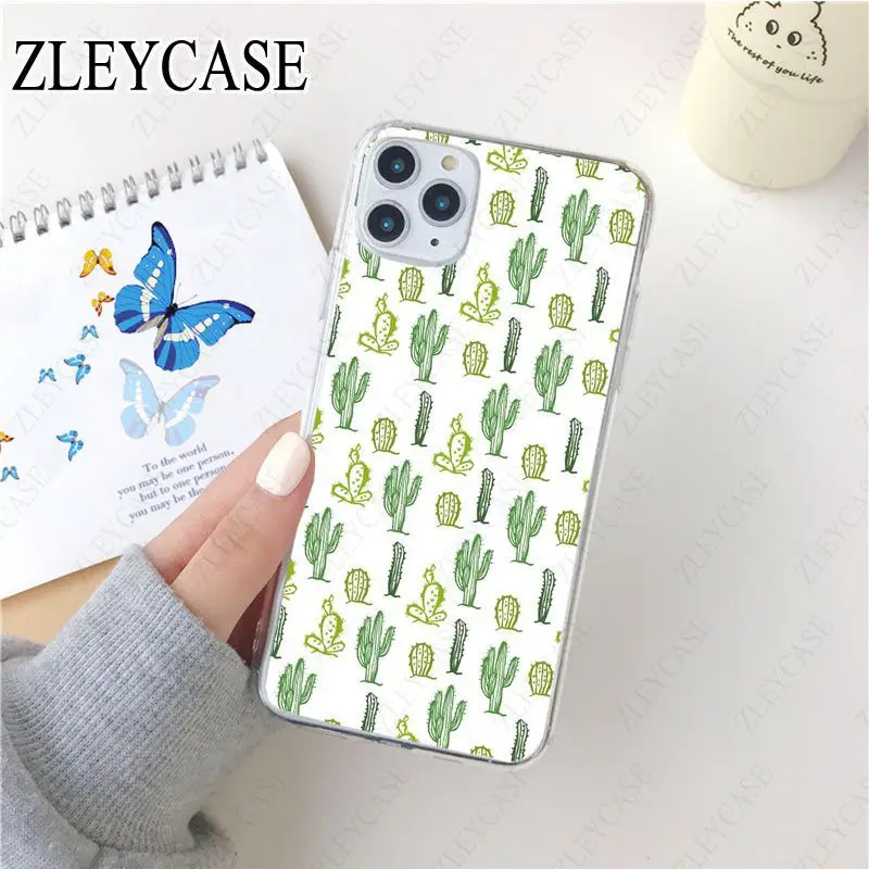Прозрачный мягкий силиконовый чехол С КАКТУСОМ для iphone 11 11pro max 5s SE 2020 6S plus 7 8plus x xs xr