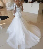 long sleeve flower girl dresses for wedding mermaid applique o neck first communion dress for girl