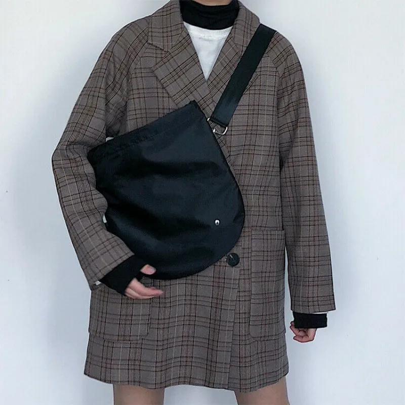 

2019 new women's shoulder bag solid color drawstring bundle mouth Oxford cloth Messenger bag fashion handbag