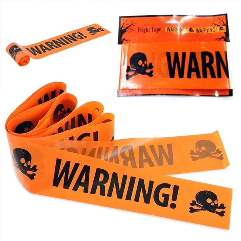 Halloween Warning Tape Signs Halloween Props Window Prop Party Danger Warning line 580x8.5cm Halloween Decoration Witch Balloons