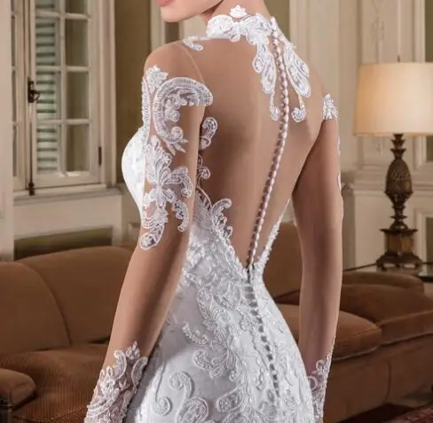 Vestido de noiva Свадебные платья русалки с длинными рукавами кружевные аппликации для свадебных платьев с высоким вырезом Robe de mariee Casamento