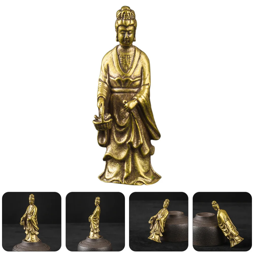 

1pc Guanyin Tabletop Ornament Guanyin Statue Decor Brass Desktop Adornment