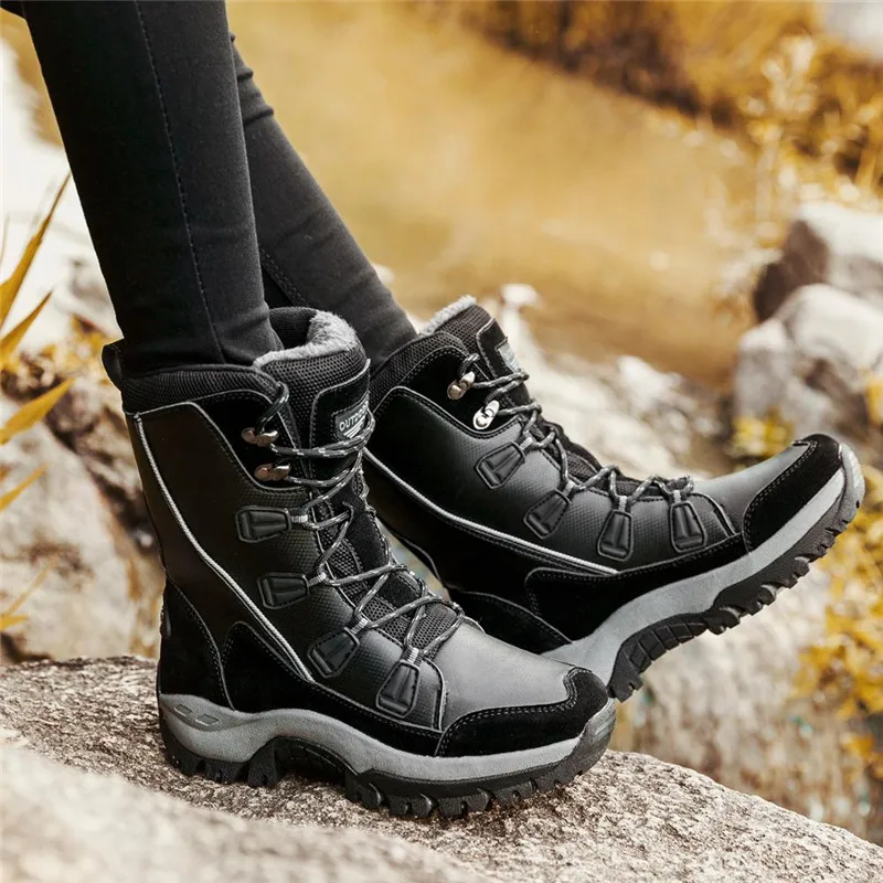 

New Arrival Fashion Leather Women Snow Boots Winter Warm Plush Female Boots Outdoor Rubber Platform Waterproof Flat Ankle Boots