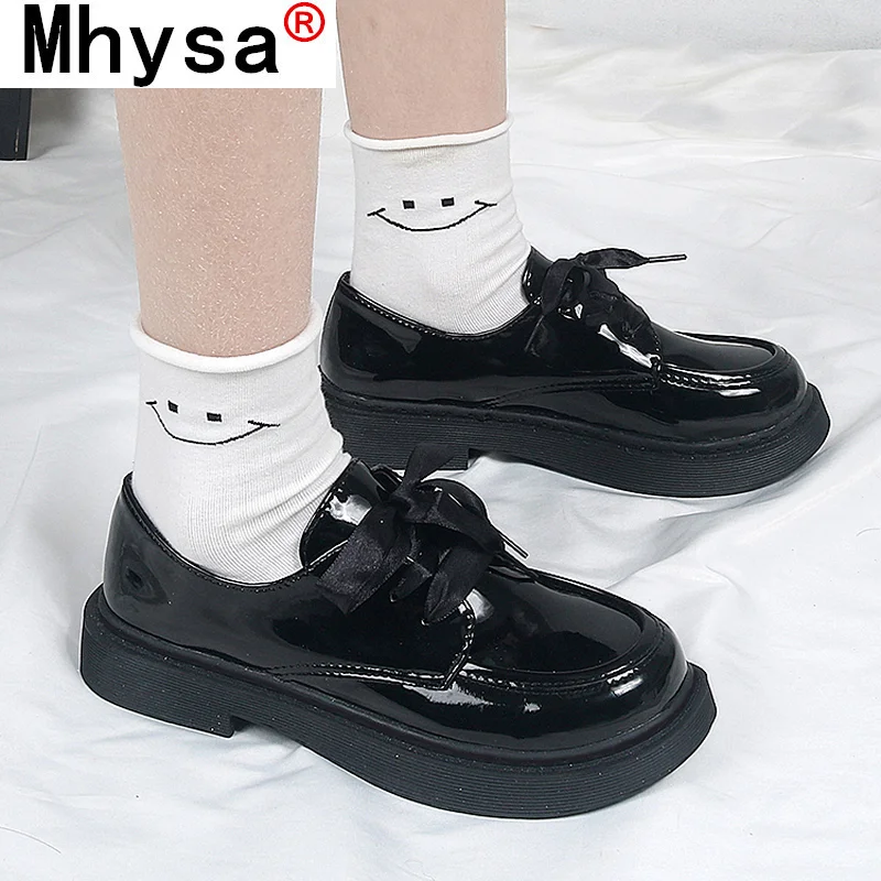 

Women's Flats 2021 Autumn New Chunky Sneakers PU Leather Lace-up Platform Shoes Round Head Women Oxfords Shoes Zapatos Mujer