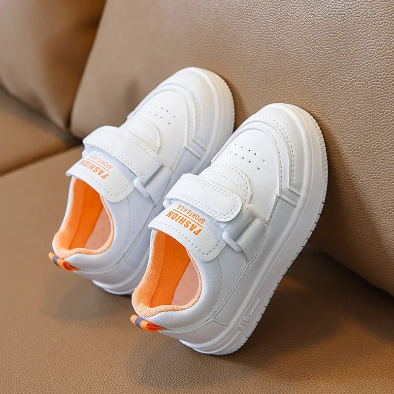 High Quality Leather Children's Small White Shoes 2022 Spring and Autumn New Skateboarding Sports Shoes Leisure Soft Sole enlarge