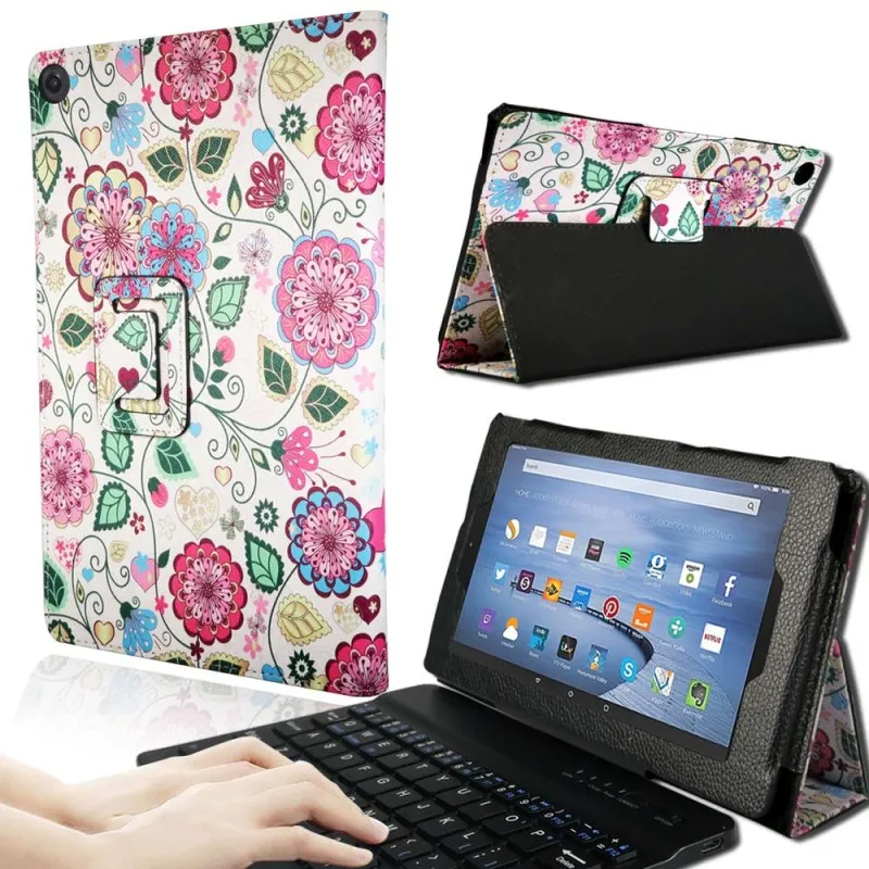 KK& LL для Amazon Fire HD 8(6 7 8-го поколения, выпуск-Bluetooth клавиатура планшет кожаный Стенд чехол-книжка