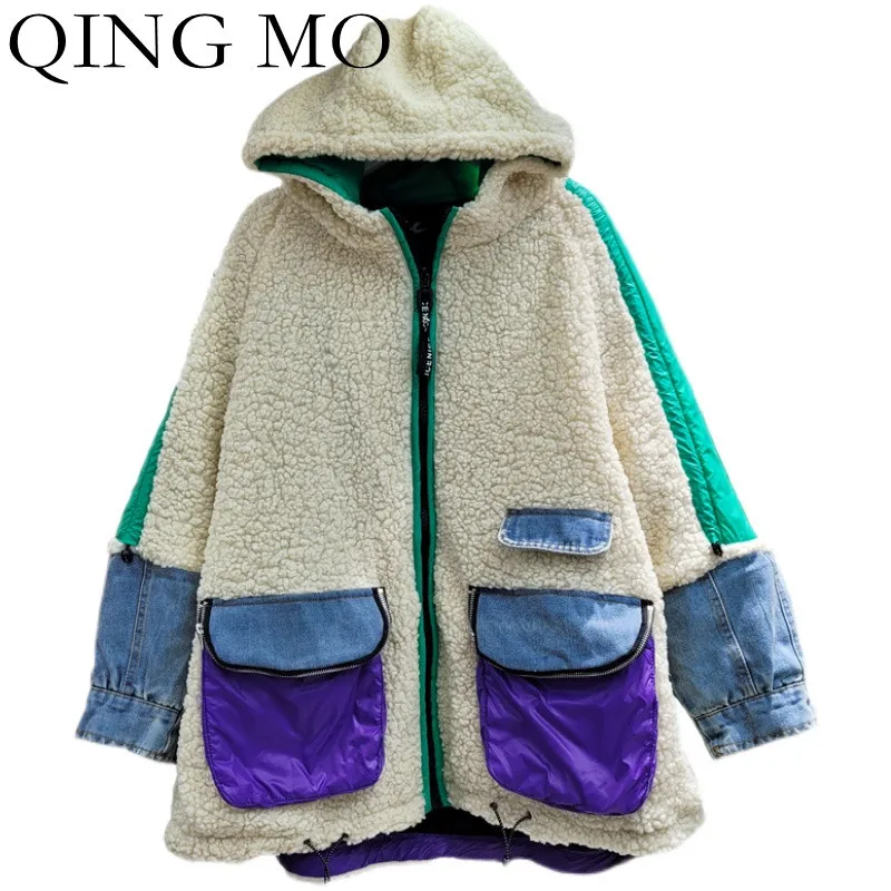 

Куртка женская из овечьей шерсти, с капюшоном, на молнии, зимняя, 2021