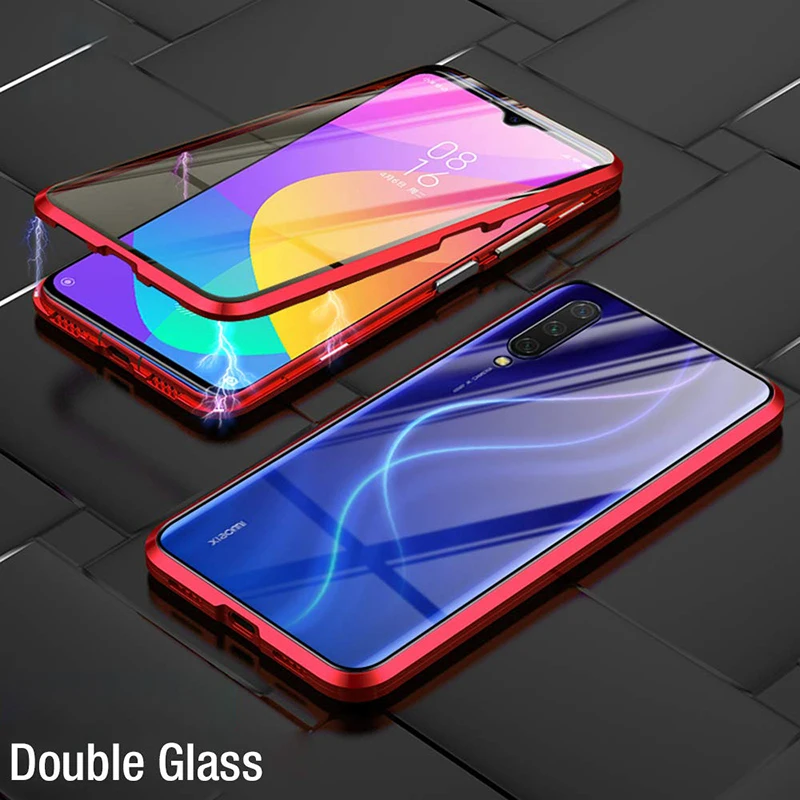 Двухстороннее закаленное стекло для Xiaomi Redmi Note 7 Note7Pro магнитное поглощение 360 чехлы для телефонов металлическая откидная задняя крышка Note7 Pro - Цвет: Red Double Glass