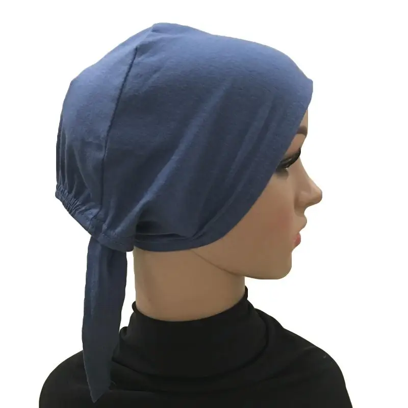 Dark Blue Женская хлопковая шапка бандана под голову шапочка с шарфом головной убор мусульманская внутренняя шапка после химиотерапии исламские арабские шапочки Skullies Повседневная - Цвет: Dark Blue