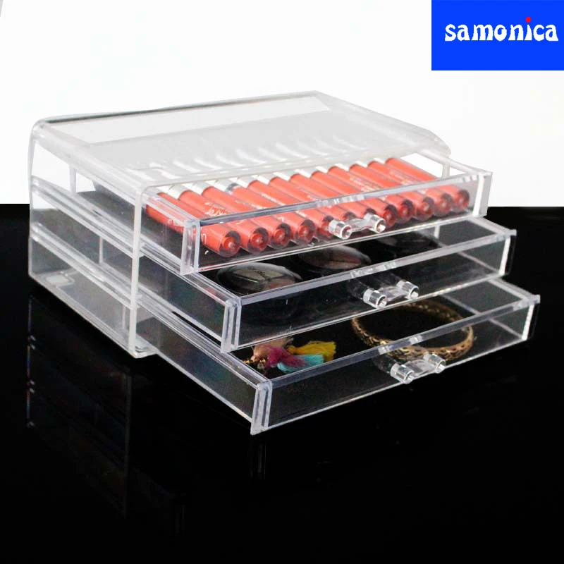 Акриловый прозрачный трехслойный ящик органайзер для макияжа настольный