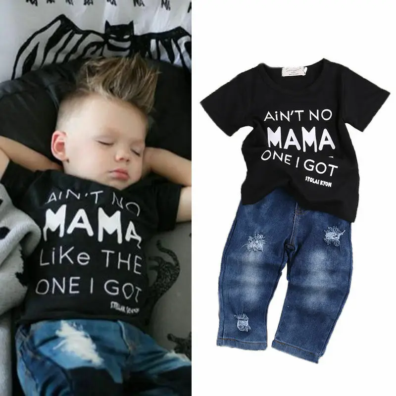 

Newborn Toddler Kids Baby Boys Clothes T Shirt Tee Tops+Denim Pants Outfits Clothes Set