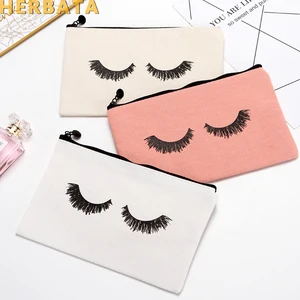 Популярная модель, чехол для карандашей с принтом ресниц, холщовая косметичка, многофункциональный карман для мобильного телефона, дорожная сумка для хранения, кошелек на молнии