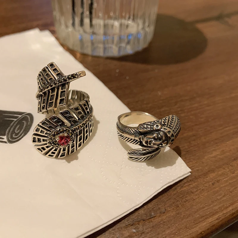 

Trend Retro Feather Portrait Men's and Women's Opening Rings Fashion Simple Personality Jewelry Accessories Wholesale