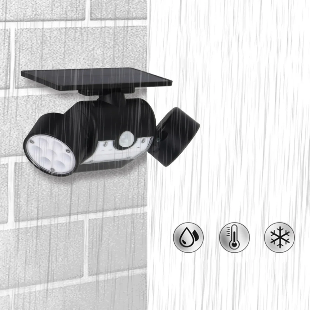 

30LED Solar Light Dual Head Solar Lamp PIR Motion Sensor Spotlight Waterproof Outdoor Adjustable Angle Lights For Garden Wall Bl