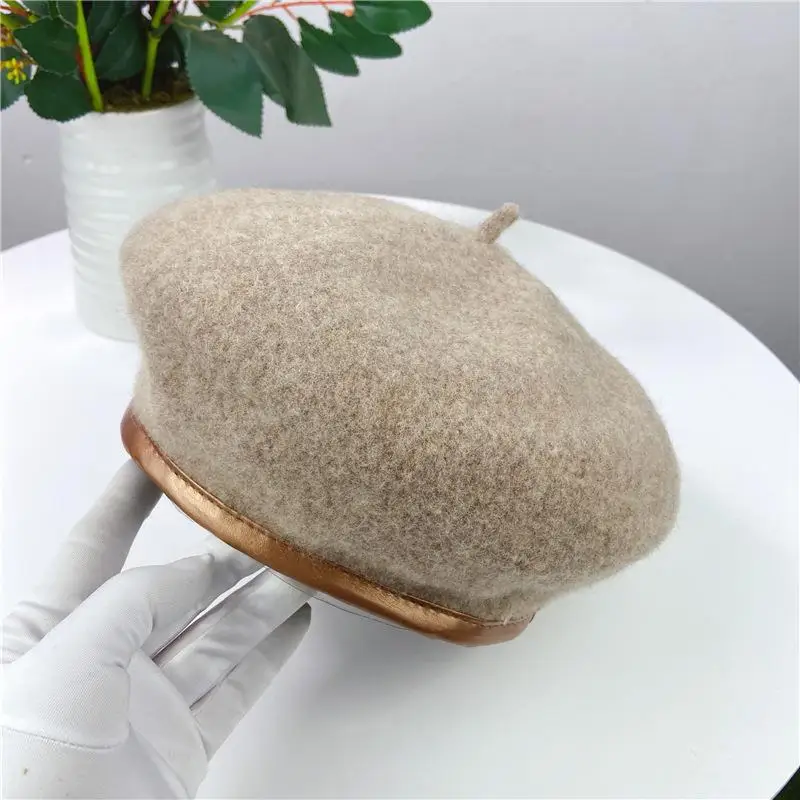 Зимние береты шапки для женщин шерстяные пуговицы однотонные модные женские