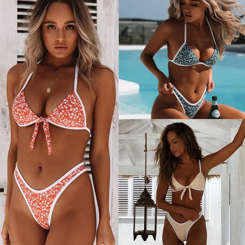 Женский купальник-бикини с узлом и принтом купальник высокой талией бикини