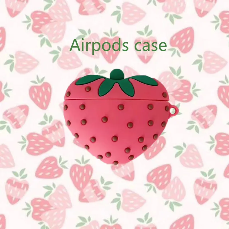Чехол для AirPods с милым рисунком клубники конфетно розовый чехол наушников
