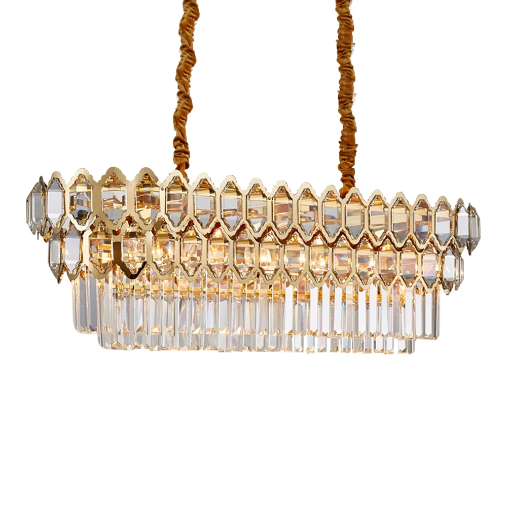 

Luxury crystal chandelier lighting led lamp AC110V 220v gold dinning room living room rectangle light fixtures lustre cristal