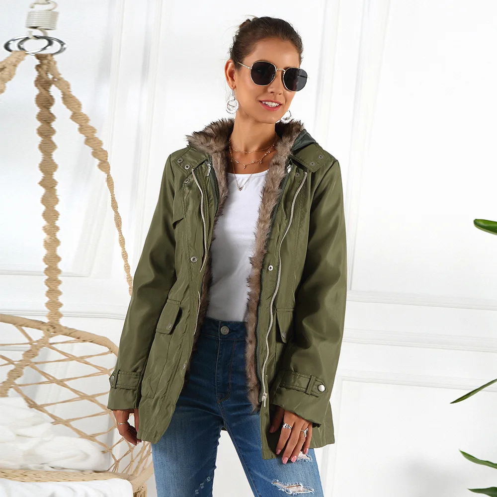 

Autumn and winter cotton jacket European and American women's cotton jacket ladies mid-length thick coat