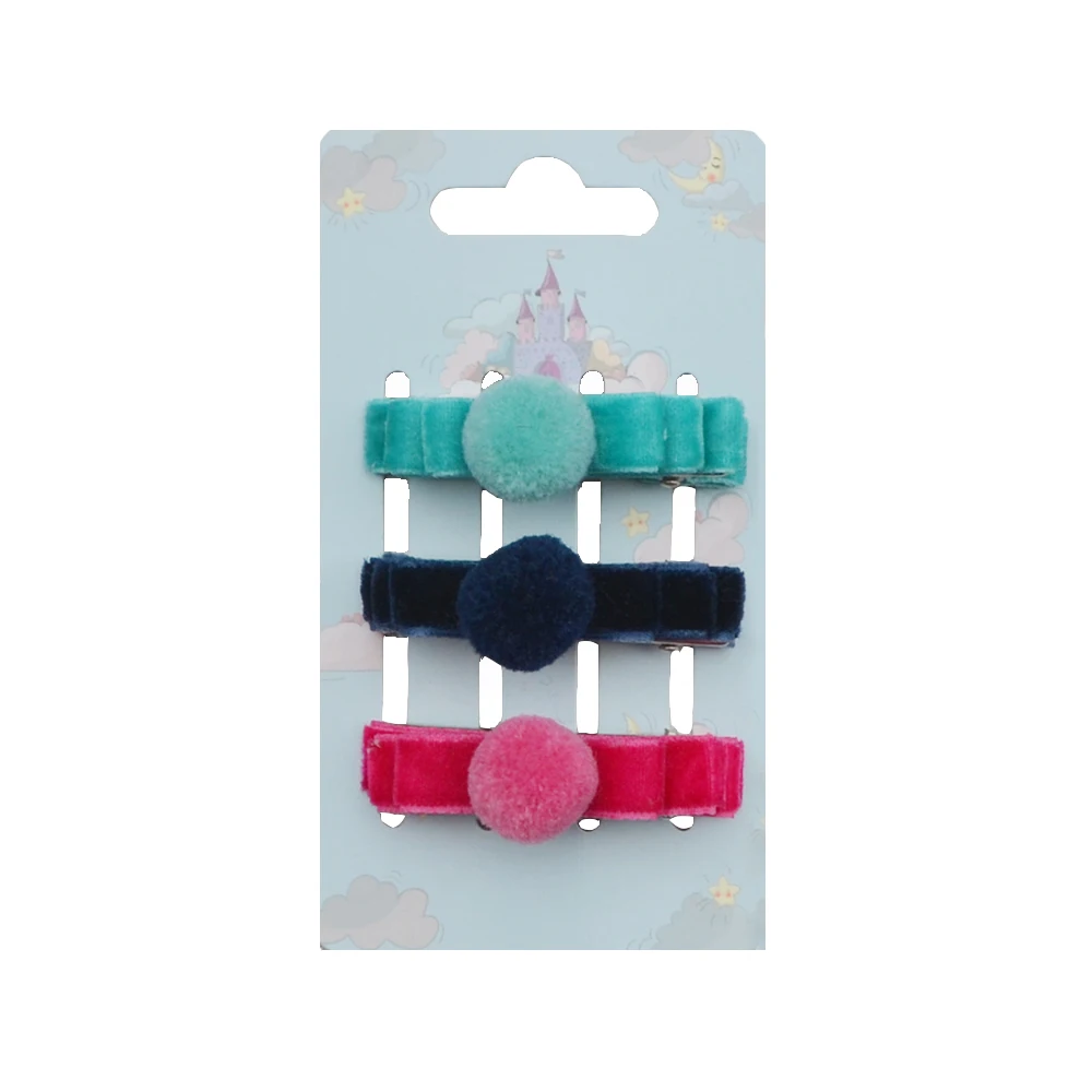 Осень-зима 3 шт./упак. аква/темно-синий/ярко-розовый бархат шерсть заколки для