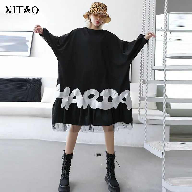 XITAO Tide лоскутное Сетчатое платье последняя женская одежда с принтом 2019 модное