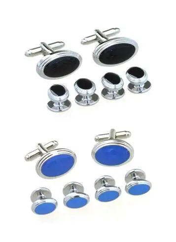 

5sets/lot Oval Shape Tuxedo Cufflinks Collar Studs 6pcs Set Blue/Black Enamel Cuff Links Buttons Set Men's Jewelry Wholesale