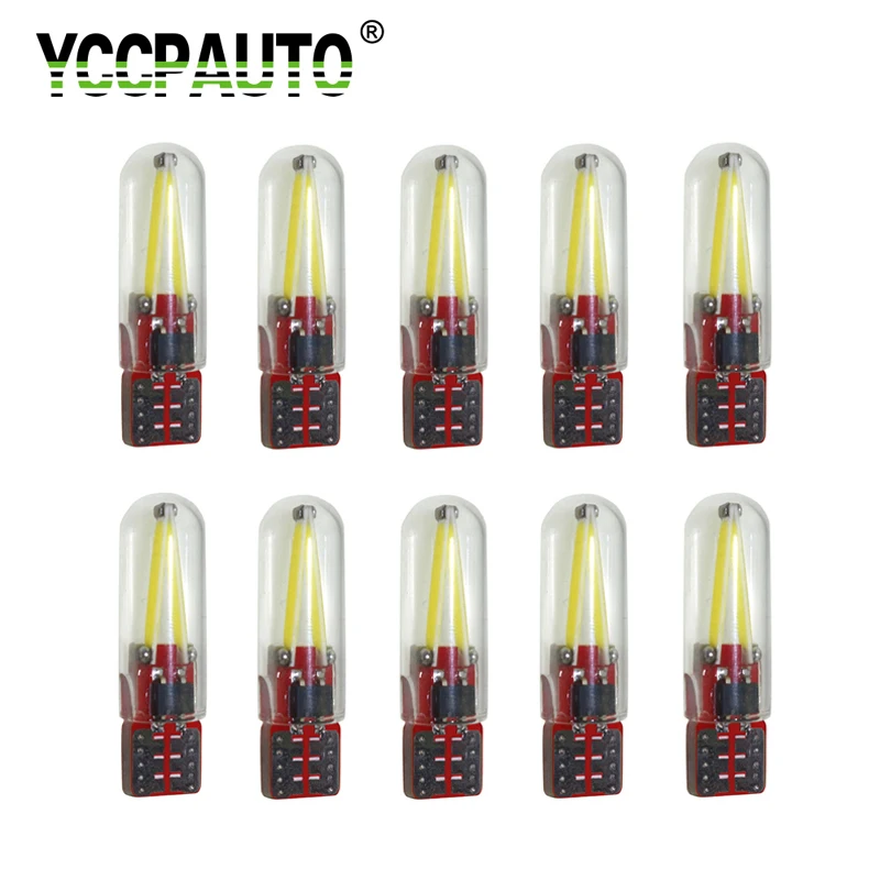 YCCPAUTO 10Pcs T10 W5W LED 168 194 COB Filament Bulbs Glass Shell 6000K 4300K Use For Car Side Marker Lamp Auto Wedge Lights 12V