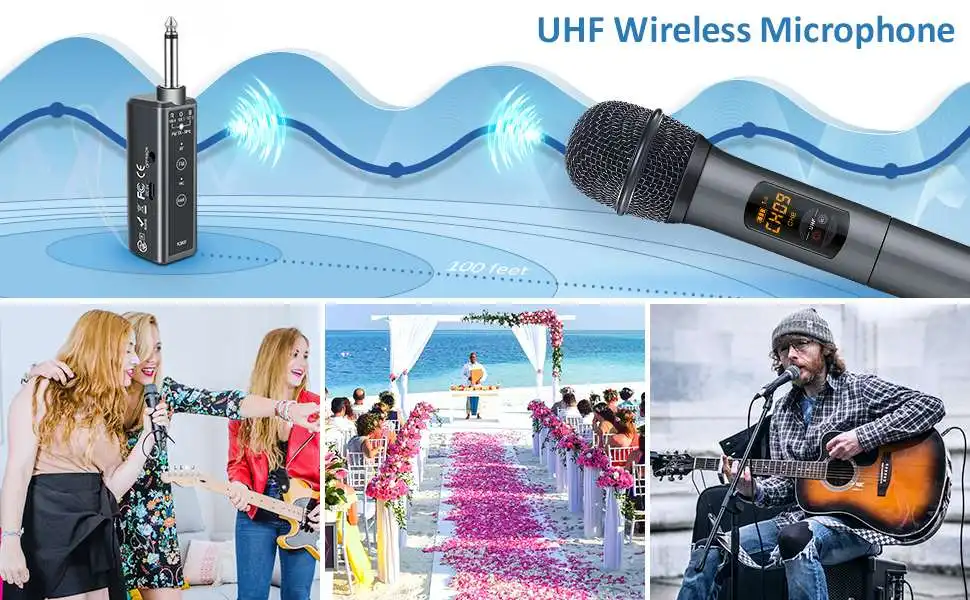 Bluetooth Беспроводная микрофонная система с портативным перезаряжаемым приемником 1/" выход 10 каналов УВЧ микрофоны беспроводной микрофон