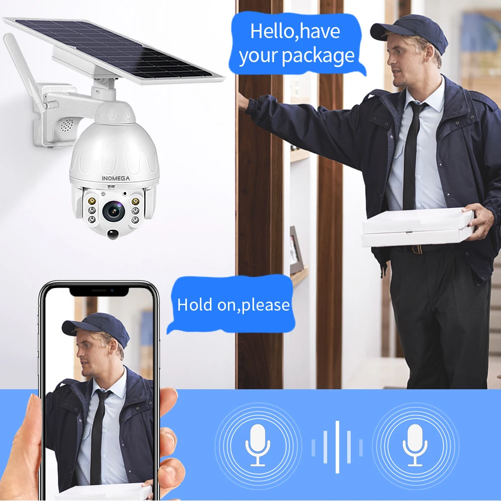 INQMEGA 4G Солнечная камера с низким энергопотреблением 1080P HD двойной звуковой сигнал