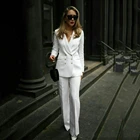 Костюм брючный женский деловой, двубортный Блейзер и брюки, белый костюм для офиса