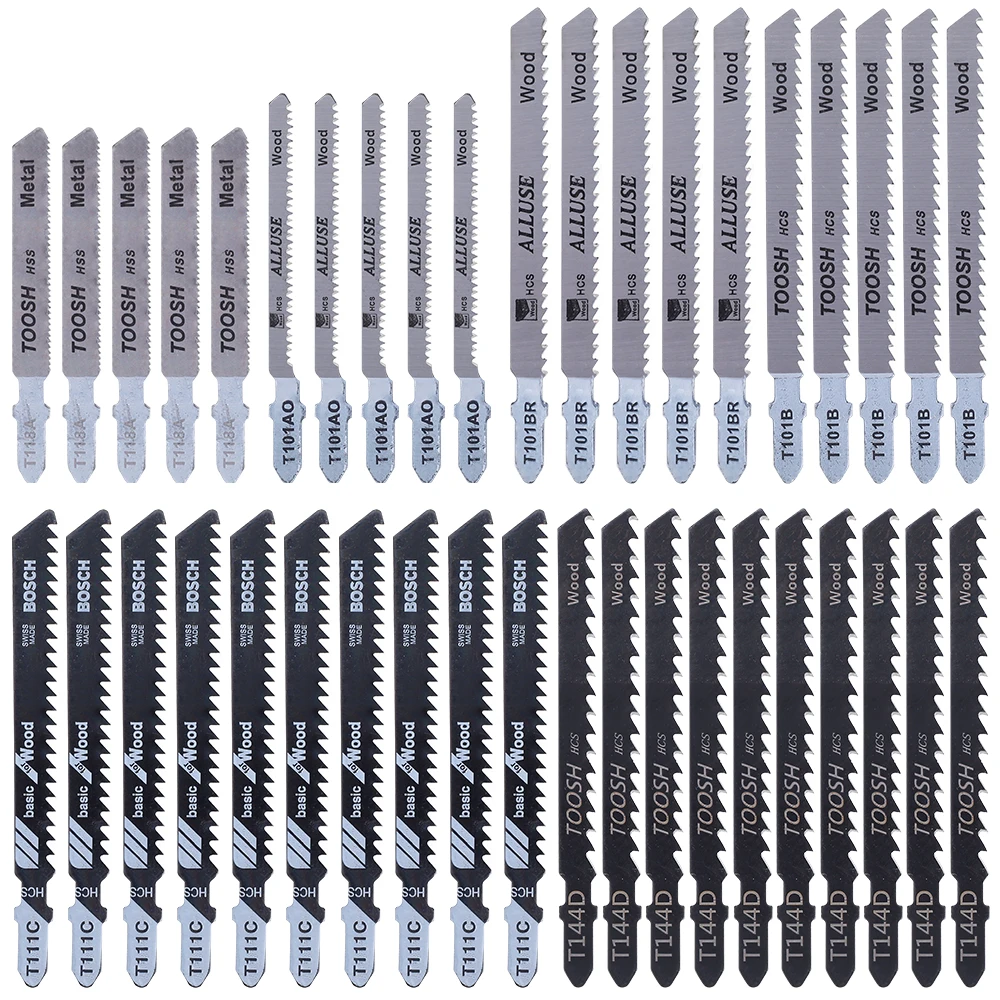 

40 Pcs T-Shank Jigsaw Blades Metal Wood Assorted Blades Woodworking Jig Saw Blade Set for Wood Plastic Metal Cutting Saw Blades